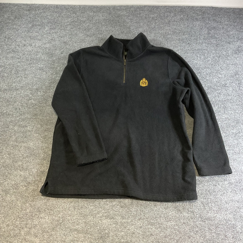 Lauren Ralph Lauren Mens Black Quarter Zip Fleece Crest Logo Pullover Large
